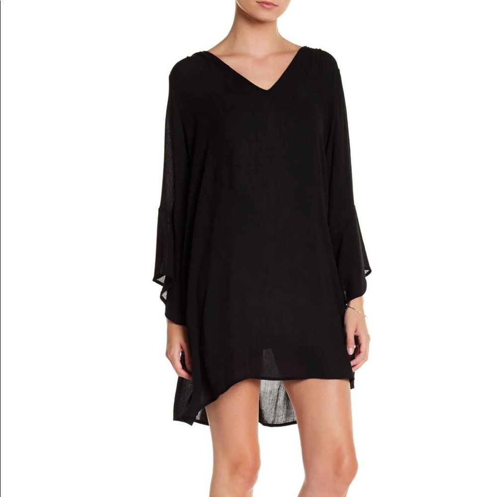 Lush Bell Sleeve Woven Shift Black Dress